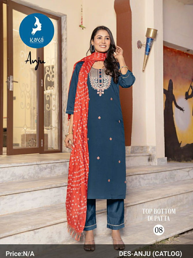 Anju By Kaya Roman Silk Kurti With Bottom Dupatta Wholesale Shop In Surat